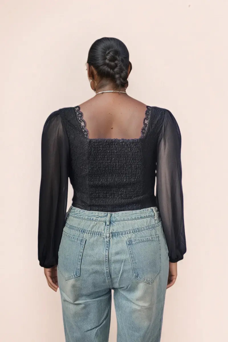 Lace Square-Neck Tie-Front Top