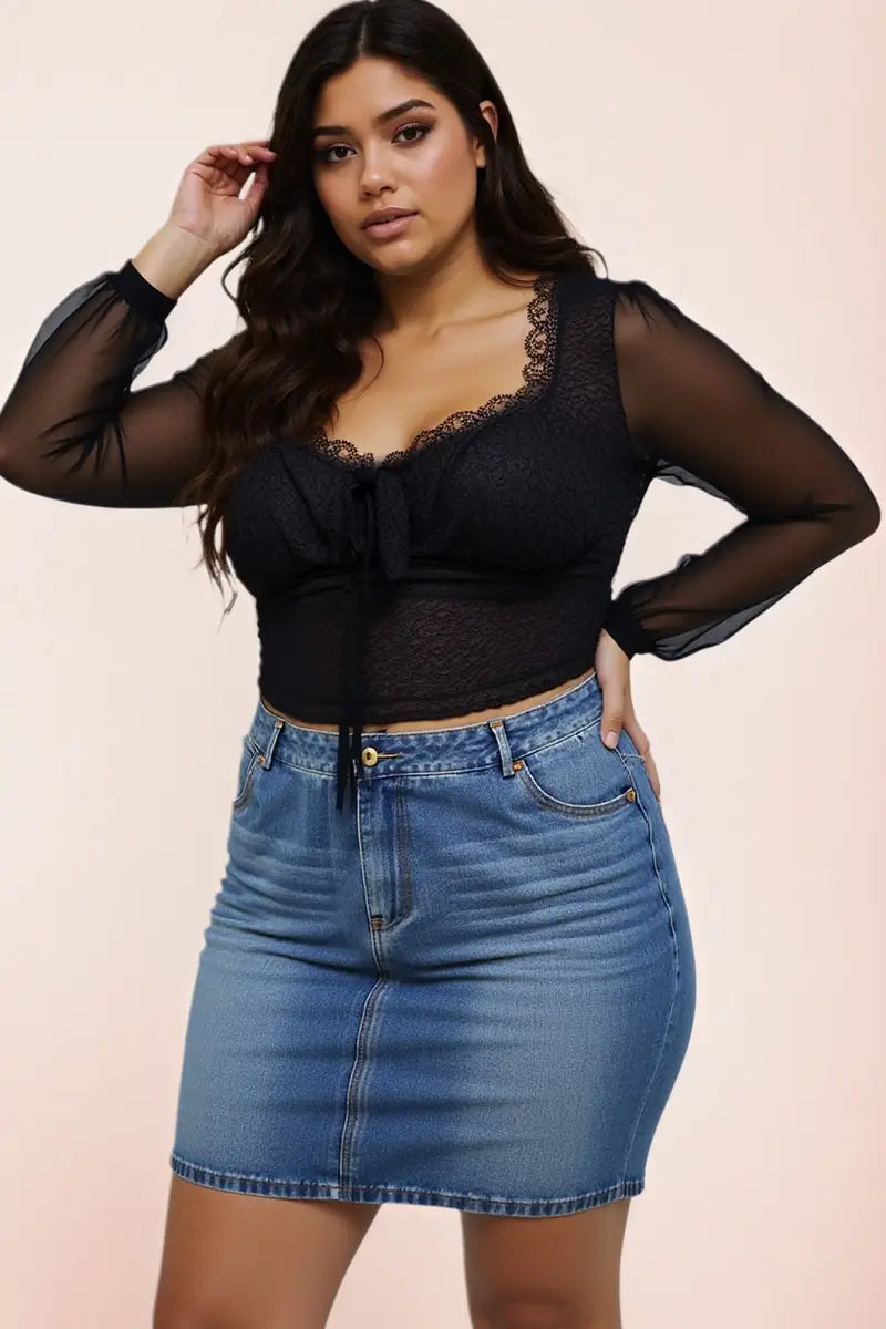 Lace Square-Neck Tie-Front Top
