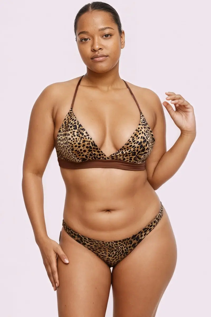 SunmolySexyBlack-Leopard Slip Bikini Set
