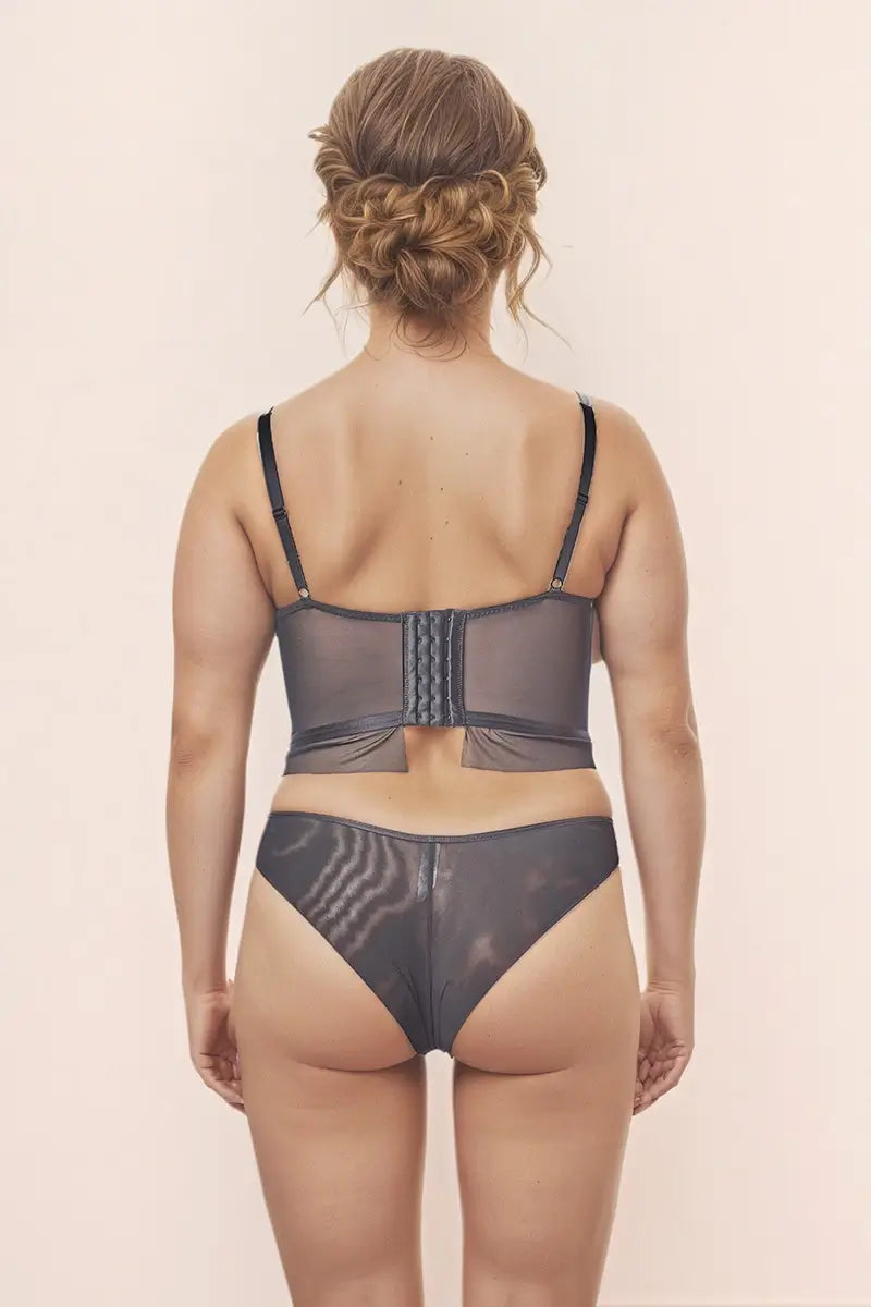 SunmolySexyBlack_Lace Strappy Underwire Cami Lingerie Set back view