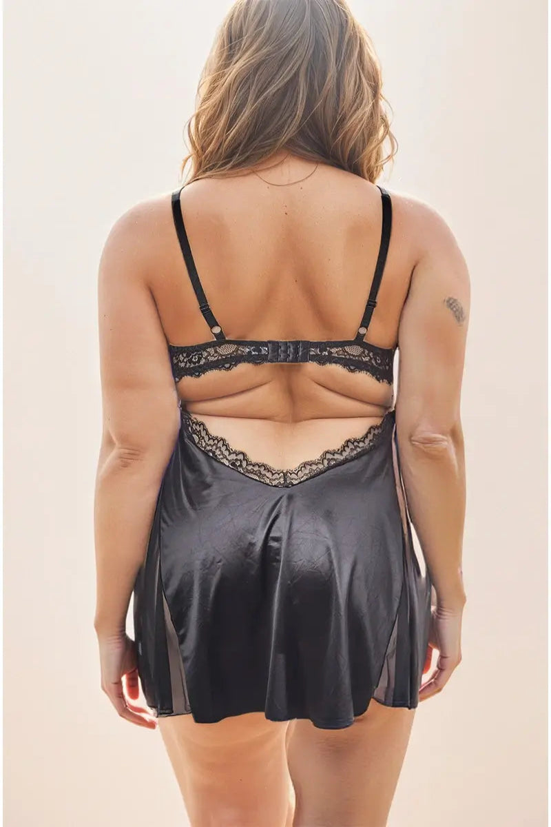 SunmolySexyBlack_Lace Strappy Underwire Slip Babydoll Dress back view