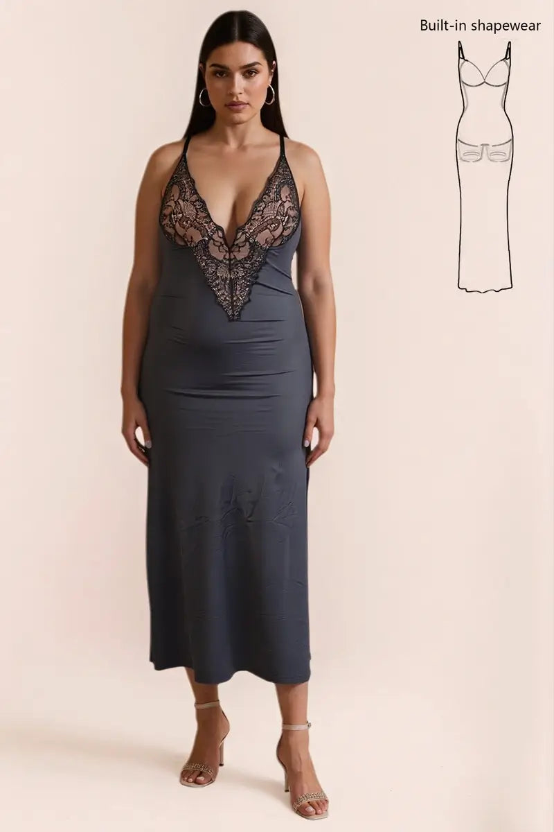 SunmolySexyBlack_Lace Tummy Control 2-in-1 Shaping Midi Dress