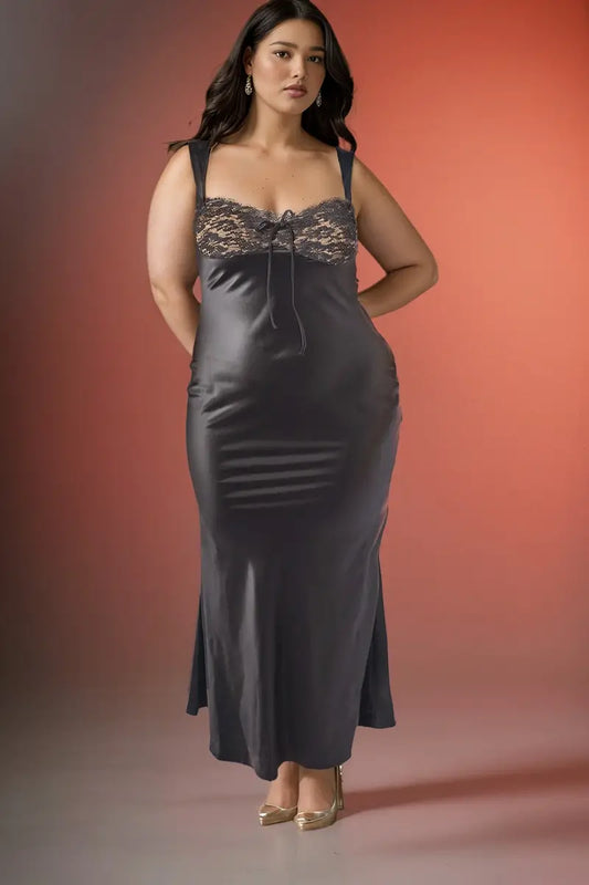 SunmolySexyBlack_Satin Lace Maxi Dress